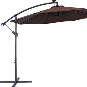 HomeRoots 95" Brown Lighted Market Umbrella - Durable Octagonal Patio Shade with Crank Lift & Tilt Function 651465