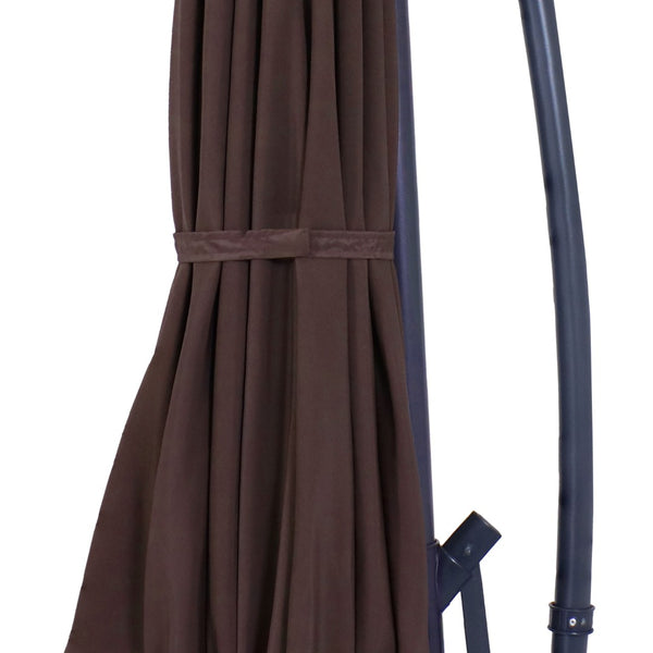 HomeRoots 95" Brown Lighted Market Umbrella - Durable Octagonal Patio Shade with Crank Lift & Tilt Function 651465