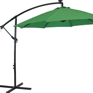 HomeRoots 95" Green Polyester Octagonal Market Umbrella with Lights, Crank Lift, Tilt & Sturdy Steel Frame 651466