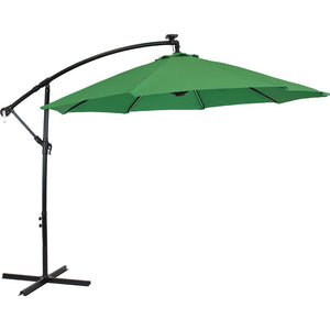 HomeRoots 95" Green Polyester Octagonal Market Umbrella with Lights, Crank Lift, Tilt & Sturdy Steel Frame 651466