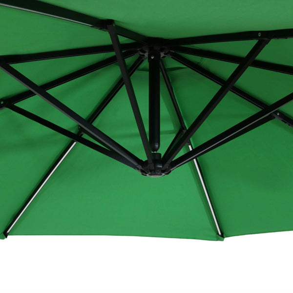 HomeRoots 95" Green Polyester Octagonal Market Umbrella with Lights, Crank Lift, Tilt & Sturdy Steel Frame 651466