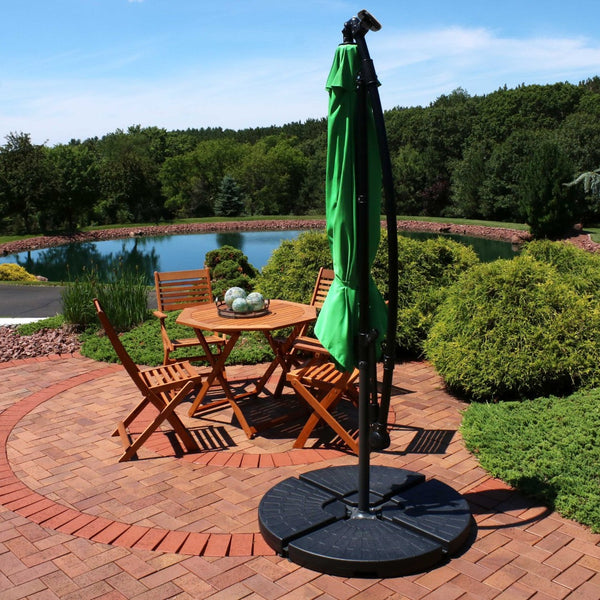 HomeRoots 95" Green Polyester Octagonal Market Umbrella with Lights, Crank Lift, Tilt & Sturdy Steel Frame 651466