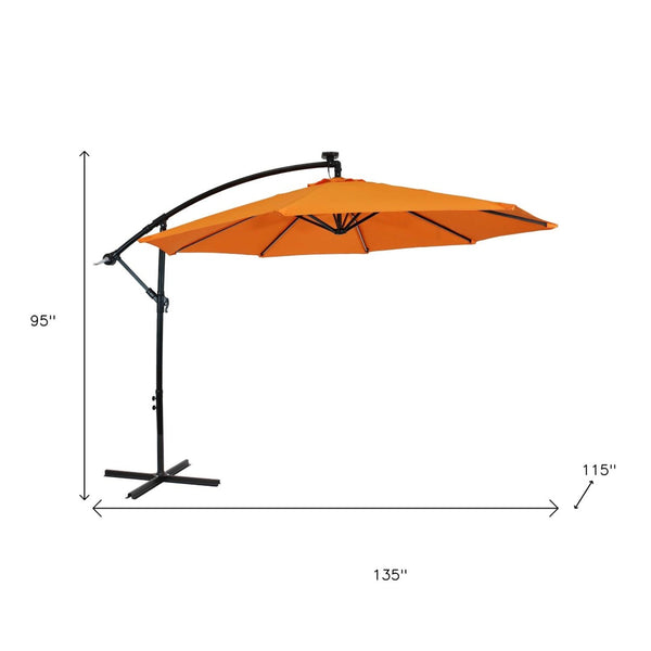 HomeRoots 95" Orange Polyester Octagonal Umbrella with Crank Lift & Lights - Perfect for Patios & Pools! 651467