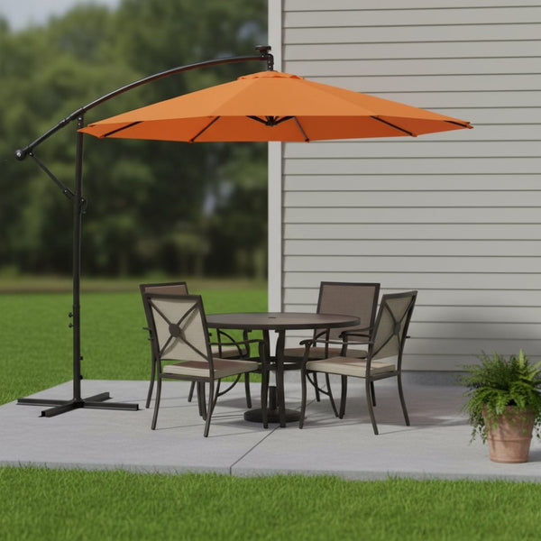 HomeRoots 95" Orange Polyester Octagonal Umbrella with Crank Lift & Lights - Perfect for Patios & Pools! 651467