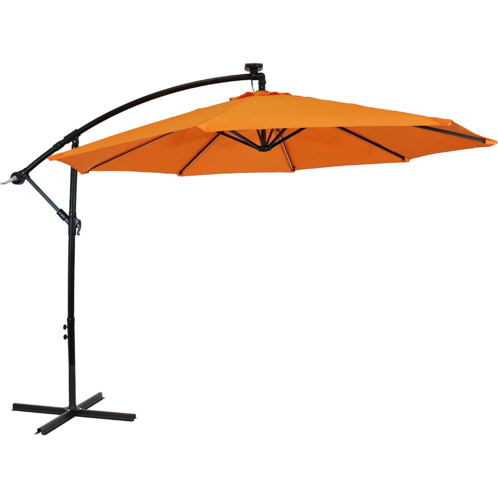 HomeRoots 95" Orange Polyester Octagonal Umbrella with Crank Lift & Lights - Perfect for Patios & Pools! 651467