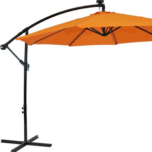 HomeRoots 95" Orange Polyester Octagonal Umbrella with Crank Lift & Lights - Perfect for Patios & Pools! 651467