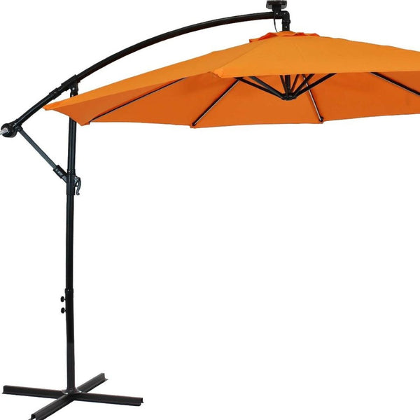 HomeRoots 95" Orange Polyester Octagonal Umbrella with Crank Lift & Lights - Perfect for Patios & Pools! 651467