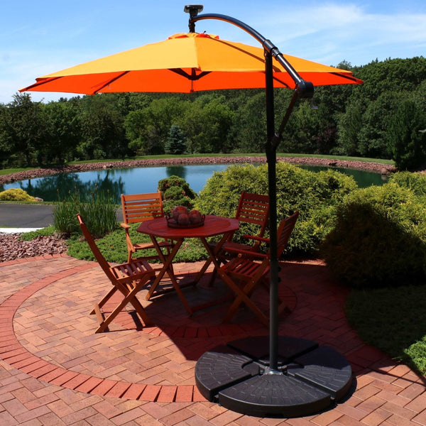 HomeRoots 95" Orange Polyester Octagonal Umbrella with Crank Lift & Lights - Perfect for Patios & Pools! 651467