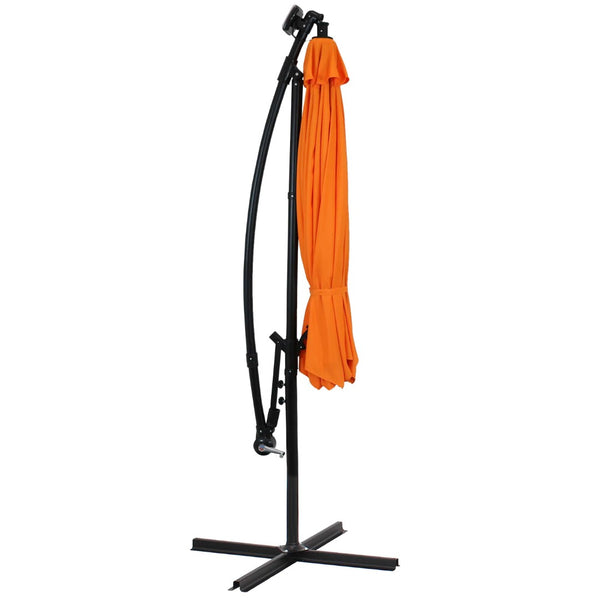 HomeRoots 95" Orange Polyester Octagonal Umbrella with Crank Lift & Lights - Perfect for Patios & Pools! 651467