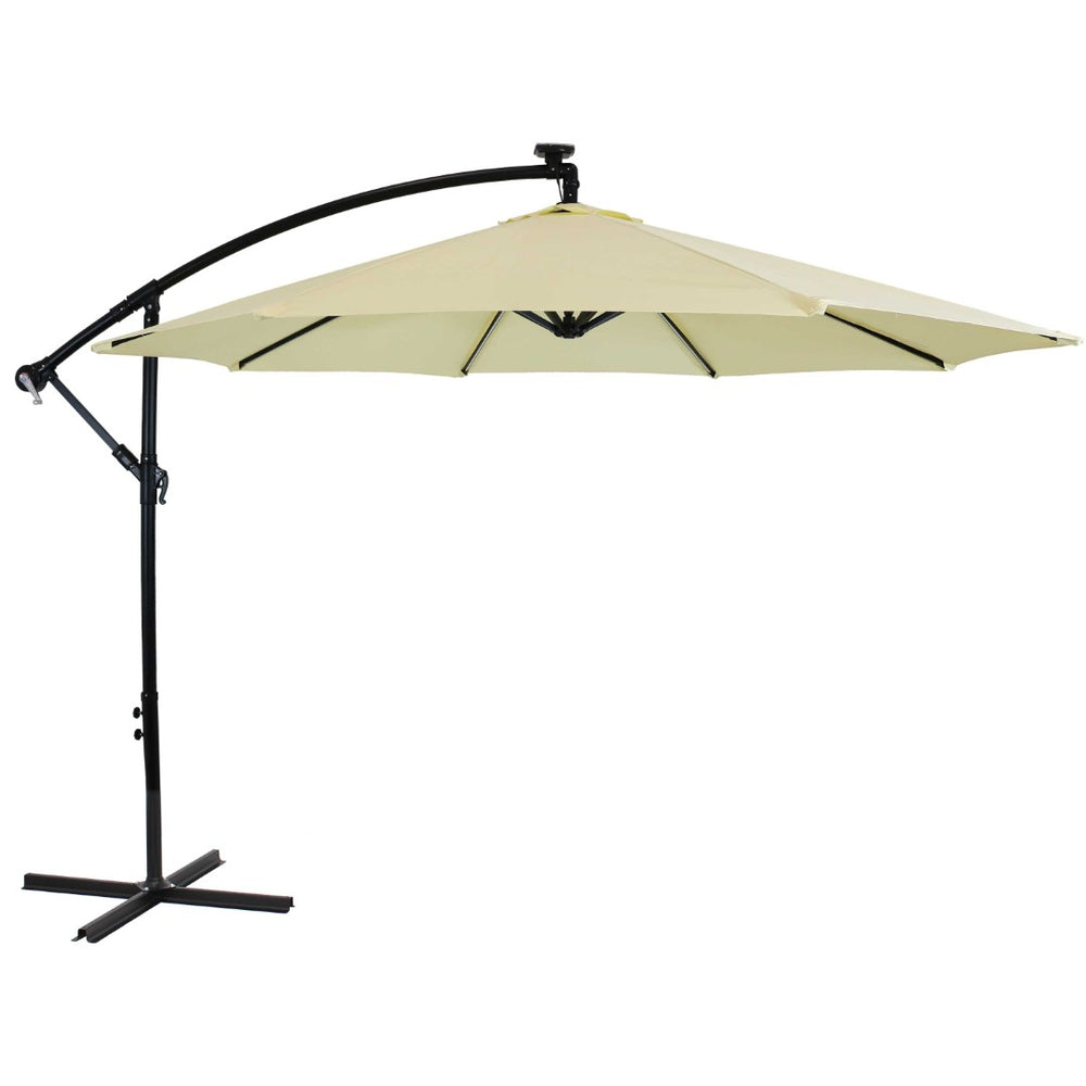 HomeRoots 95" Cream Polyester Lighted Octagonal Market Umbrella with Crank Lift for Stylish Outdoor Shade 651468
