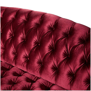English Elm Comfy Velvet Tufted Three Seat Sofa with Rolled Arms Mid Century Modern Living Room Wine Red N760P178601J