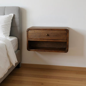 HomeRoots 18" Chestnut Wall-Mounted Floating Nightstand with Drawer - Stylish, Space-Saving Design for Any Room 651474