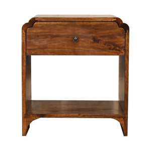 HomeRoots 20" Brown Solid Wood Scalloped Edge Nightstand - Handcrafted Mango Wood Table with Storage & Style 651475