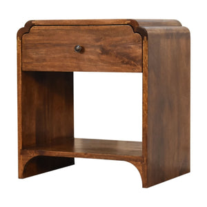HomeRoots 20" Brown Solid Wood Scalloped Edge Nightstand - Handcrafted Mango Wood Table with Storage & Style 651475