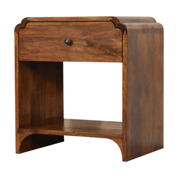 HomeRoots 20" Brown Solid Wood Scalloped Edge Nightstand - Handcrafted Mango Wood Table with Storage & Style 651475