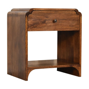 HomeRoots 20" Brown Solid Wood Scalloped Edge Nightstand - Handcrafted Mango Wood Table with Storage & Style 651475