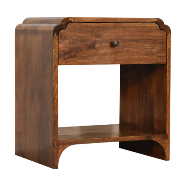 HomeRoots 20" Brown Solid Wood Scalloped Edge Nightstand - Handcrafted Mango Wood Table with Storage & Style 651475