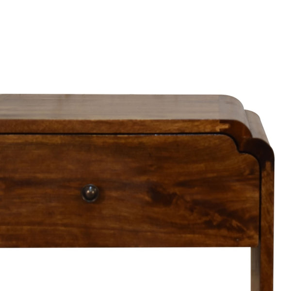 HomeRoots 20" Brown Solid Wood Scalloped Edge Nightstand - Handcrafted Mango Wood Table with Storage & Style 651475