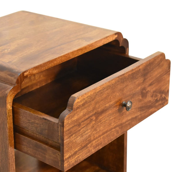 HomeRoots 20" Brown Solid Wood Scalloped Edge Nightstand - Handcrafted Mango Wood Table with Storage & Style 651475