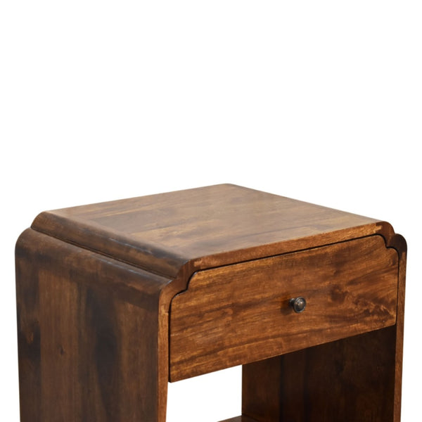 HomeRoots 20" Brown Solid Wood Scalloped Edge Nightstand - Handcrafted Mango Wood Table with Storage & Style 651475
