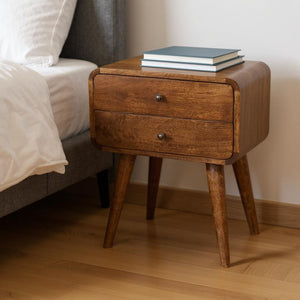 HomeRoots 22" Rustic Chestnut Solid Wood Nightstand with Two Drawers – Stylish Multi-Functional Storage Accent 651477