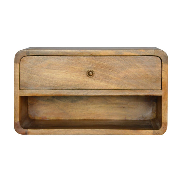 HomeRoots 18" Handcrafted Solid Mango Wood Floating Nightstand with Drawer – Stylish, Compact Storage Solution 651478