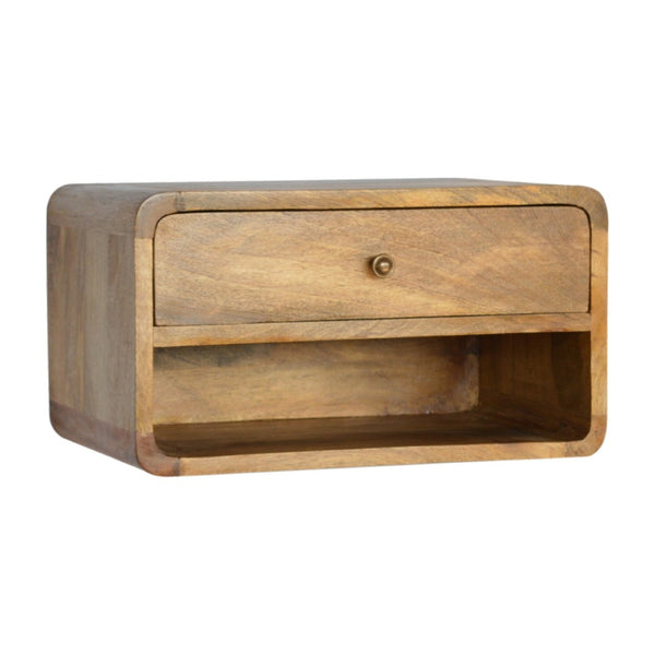 HomeRoots 18" Handcrafted Solid Mango Wood Floating Nightstand with Drawer – Stylish, Compact Storage Solution 651478