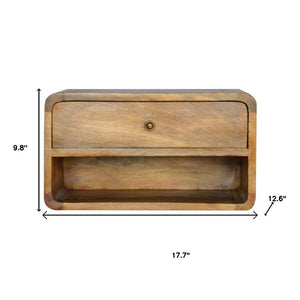 HomeRoots 18" Handcrafted Solid Mango Wood Floating Nightstand with Drawer – Stylish, Compact Storage Solution 651478