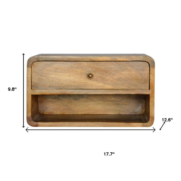 HomeRoots 18" Handcrafted Solid Mango Wood Floating Nightstand with Drawer – Stylish, Compact Storage Solution 651478