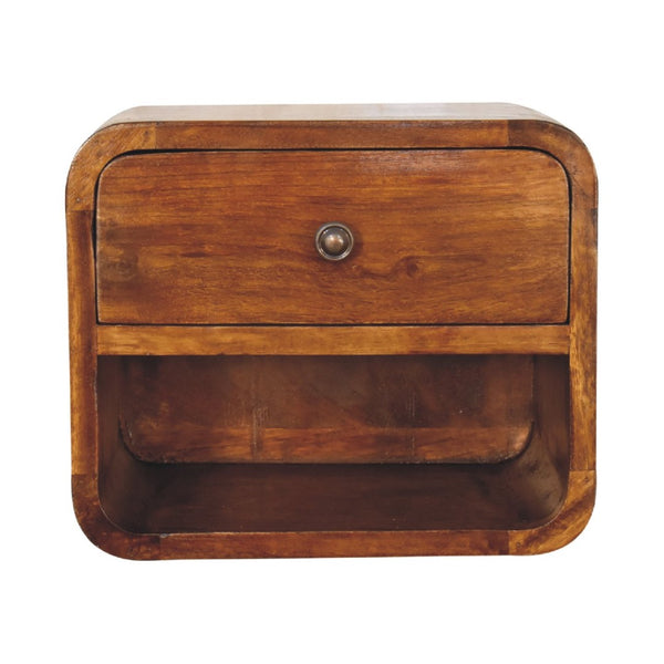 HomeRoots 12" Chestnut Floating Nightstand - Handcrafted Solid Mango Wood with Smart Storage & Modern Design 651479