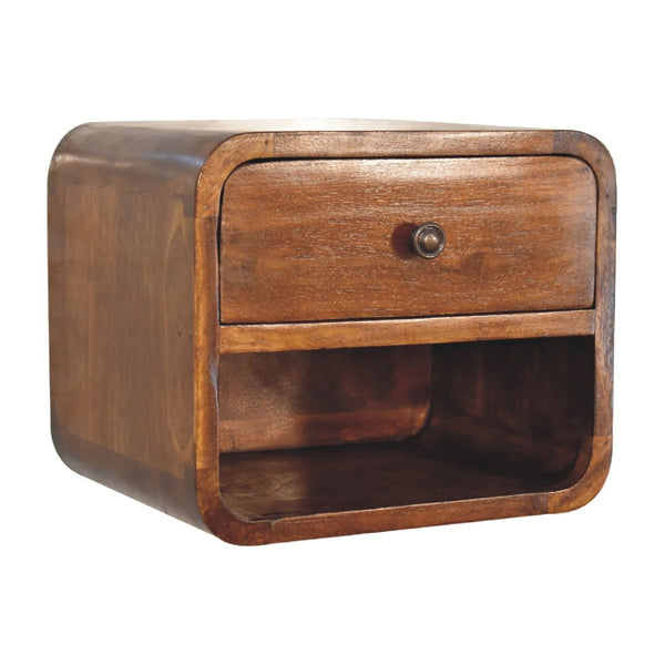 HomeRoots 12" Chestnut Floating Nightstand - Handcrafted Solid Mango Wood with Smart Storage & Modern Design 651479