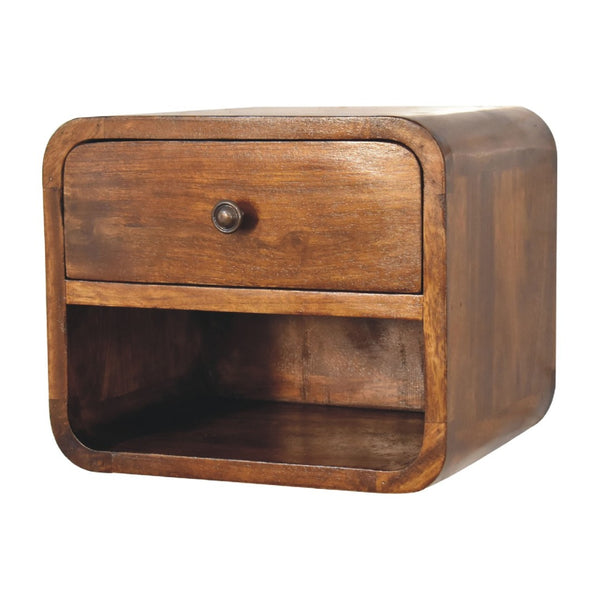 HomeRoots 12" Chestnut Floating Nightstand - Handcrafted Solid Mango Wood with Smart Storage & Modern Design 651479