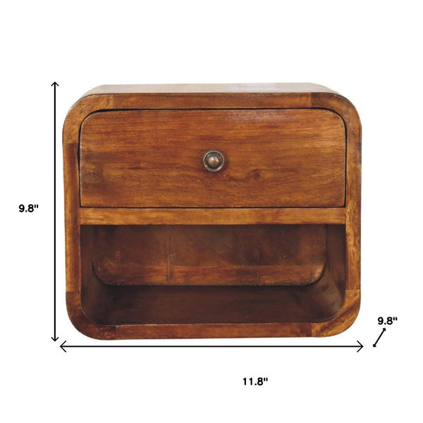 HomeRoots 12" Chestnut Floating Nightstand - Handcrafted Solid Mango Wood with Smart Storage & Modern Design 651479