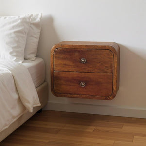 HomeRoots 12" Chestnut Floating Nightstand - Stylish Solid Wood with Two Drawers for Modern Spaces & Storage 651480