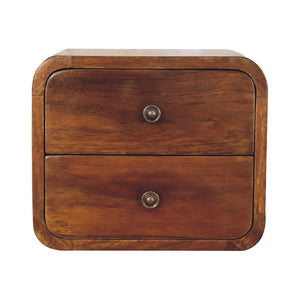 HomeRoots 12" Chestnut Floating Nightstand - Stylish Solid Wood with Two Drawers for Modern Spaces & Storage 651480