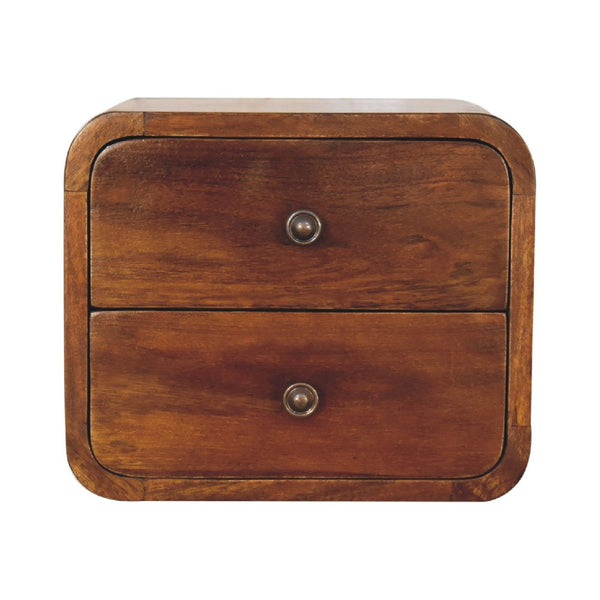 HomeRoots 12" Chestnut Floating Nightstand - Stylish Solid Wood with Two Drawers for Modern Spaces & Storage 651480