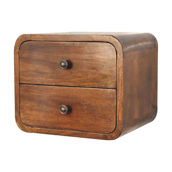 HomeRoots 12" Chestnut Floating Nightstand - Stylish Solid Wood with Two Drawers for Modern Spaces & Storage 651480