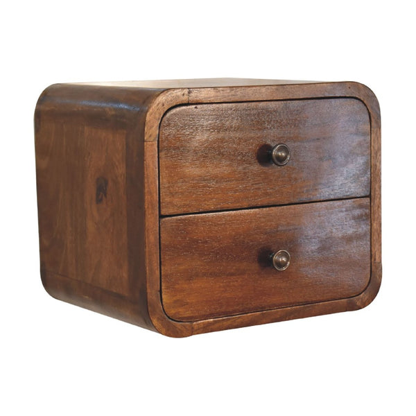 HomeRoots 12" Chestnut Floating Nightstand - Stylish Solid Wood with Two Drawers for Modern Spaces & Storage 651480