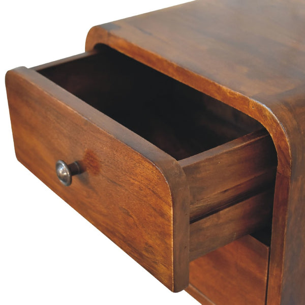 HomeRoots 12" Chestnut Floating Nightstand - Stylish Solid Wood with Two Drawers for Modern Spaces & Storage 651480