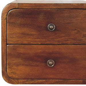 HomeRoots 12" Chestnut Floating Nightstand - Stylish Solid Wood with Two Drawers for Modern Spaces & Storage 651480