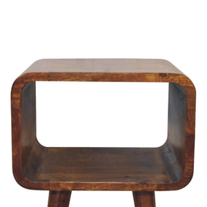 HomeRoots 20" Chestnut Solid Wood Nightstand with Open Shelf - Compact, Handcrafted Accent for Small Spaces 651482