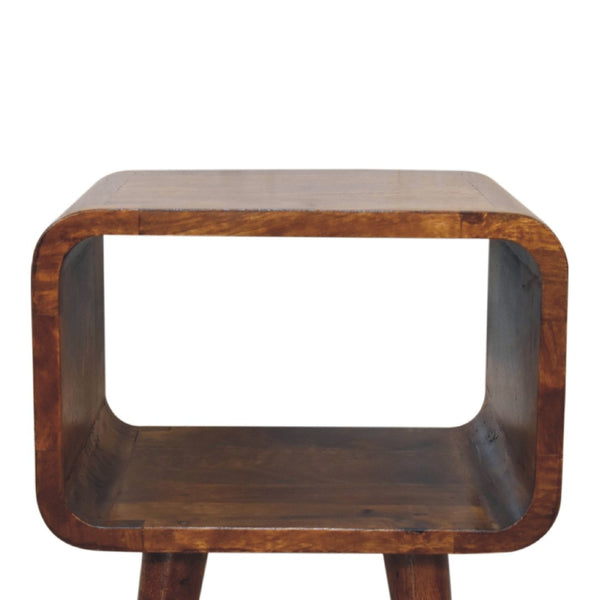 HomeRoots 20" Chestnut Solid Wood Nightstand with Open Shelf - Compact, Handcrafted Accent for Small Spaces 651482