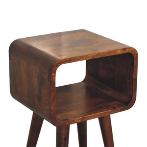 HomeRoots 20" Chestnut Solid Wood Nightstand with Open Shelf - Compact, Handcrafted Accent for Small Spaces 651482