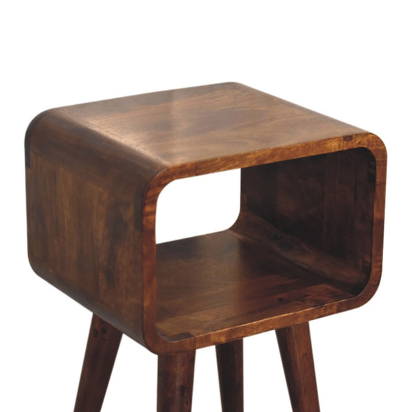 HomeRoots 20" Chestnut Solid Wood Nightstand with Open Shelf - Compact, Handcrafted Accent for Small Spaces 651482