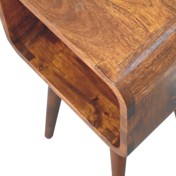HomeRoots 20" Chestnut Solid Wood Nightstand with Open Shelf - Compact, Handcrafted Accent for Small Spaces 651482