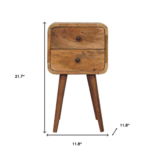 HomeRoots 22" Handcrafted Oak Solid Wood Nightstand with Two Drawers – Perfect for Small Spaces & Versatile Use 651483
