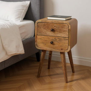 HomeRoots 22" Handcrafted Oak Solid Wood Nightstand with Two Drawers – Perfect for Small Spaces & Versatile Use 651483