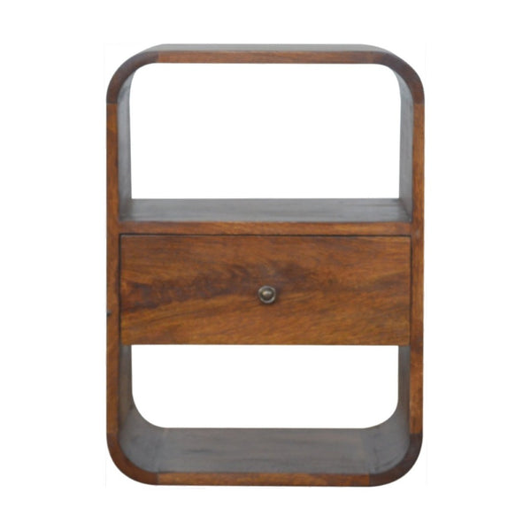 HomeRoots 22" Solid Wood Nightstand with One Drawer and Open Shelves – Modern Space-Saving Design in Brown 651484