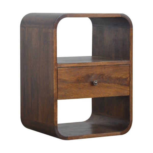 HomeRoots 22" Solid Wood Nightstand with One Drawer and Open Shelves – Modern Space-Saving Design in Brown 651484