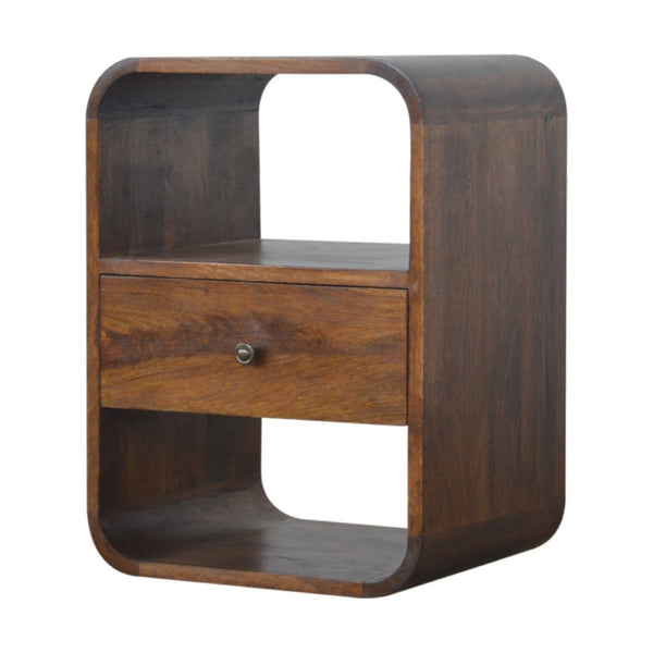 HomeRoots 22" Solid Wood Nightstand with One Drawer and Open Shelves – Modern Space-Saving Design in Brown 651484